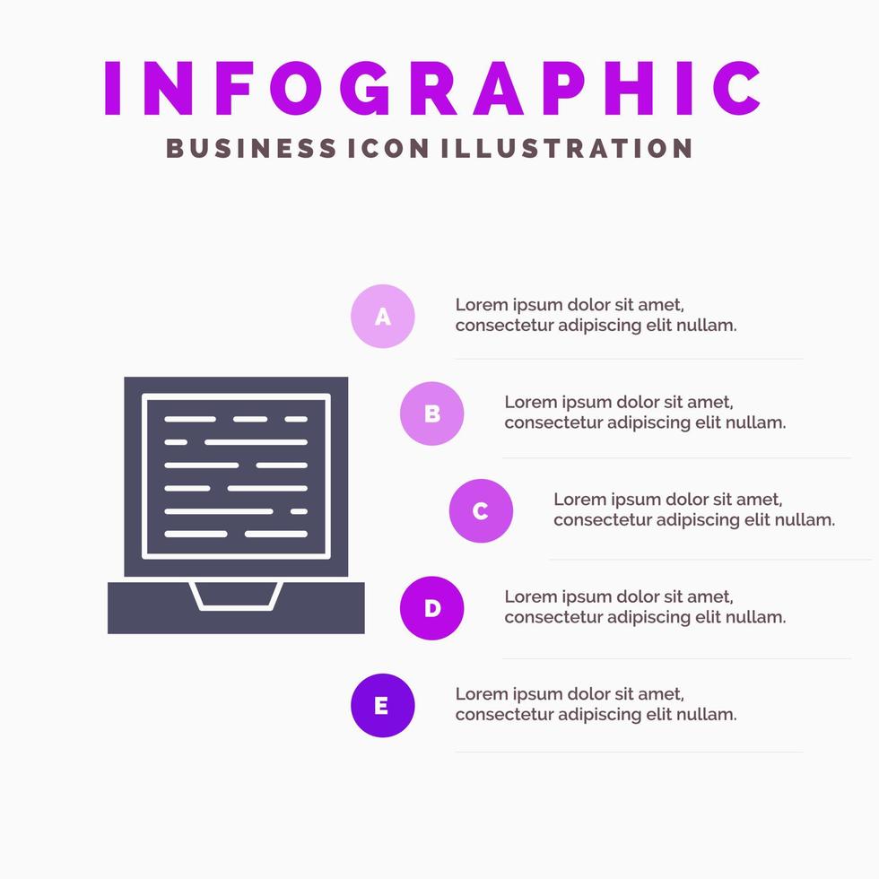 Laptop Computer Design Solid Icon Infographics 5 Steps Presentation Background vector