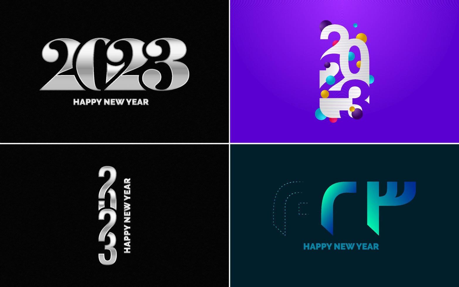 Set of logo design 2023 Happy New Year. 2023 number design template. Christmas decor 2023 Happy New Year symbols. Modern Xmas design for banner. social network. cover and calendar vector