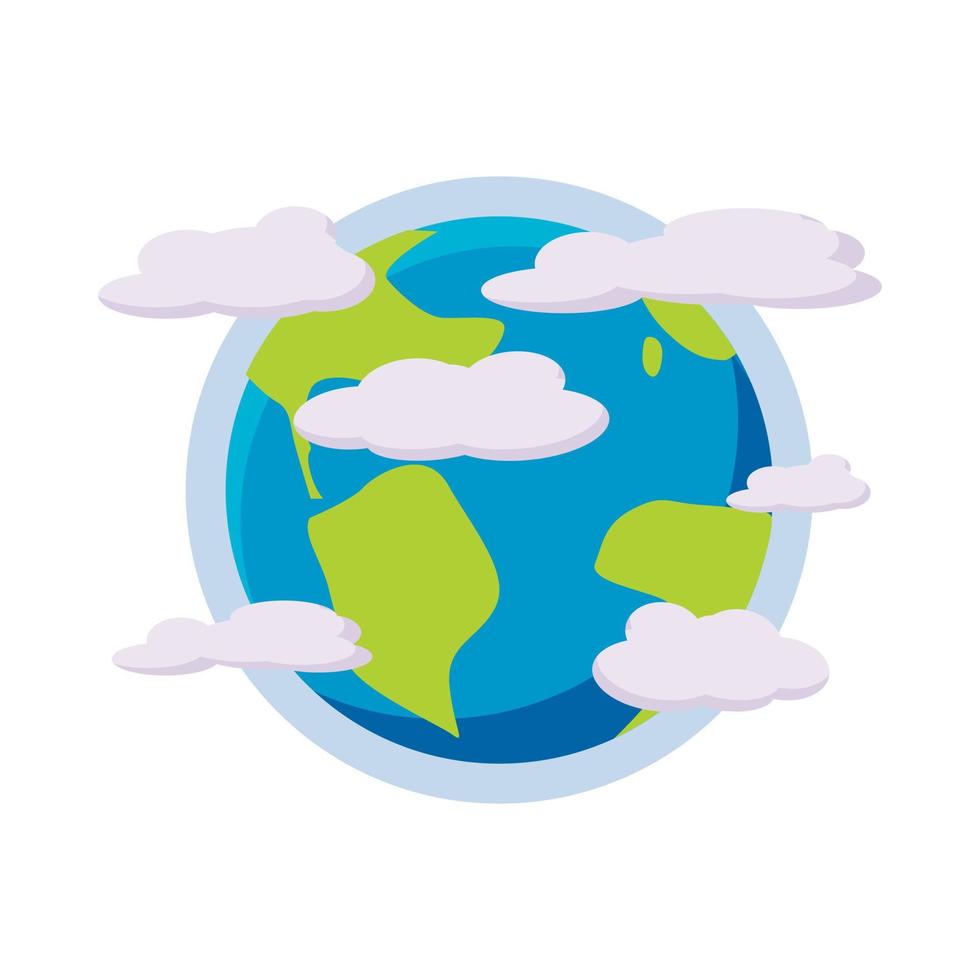 planeta tierra en el icono de las nubes, estilo de dibujos animados vector