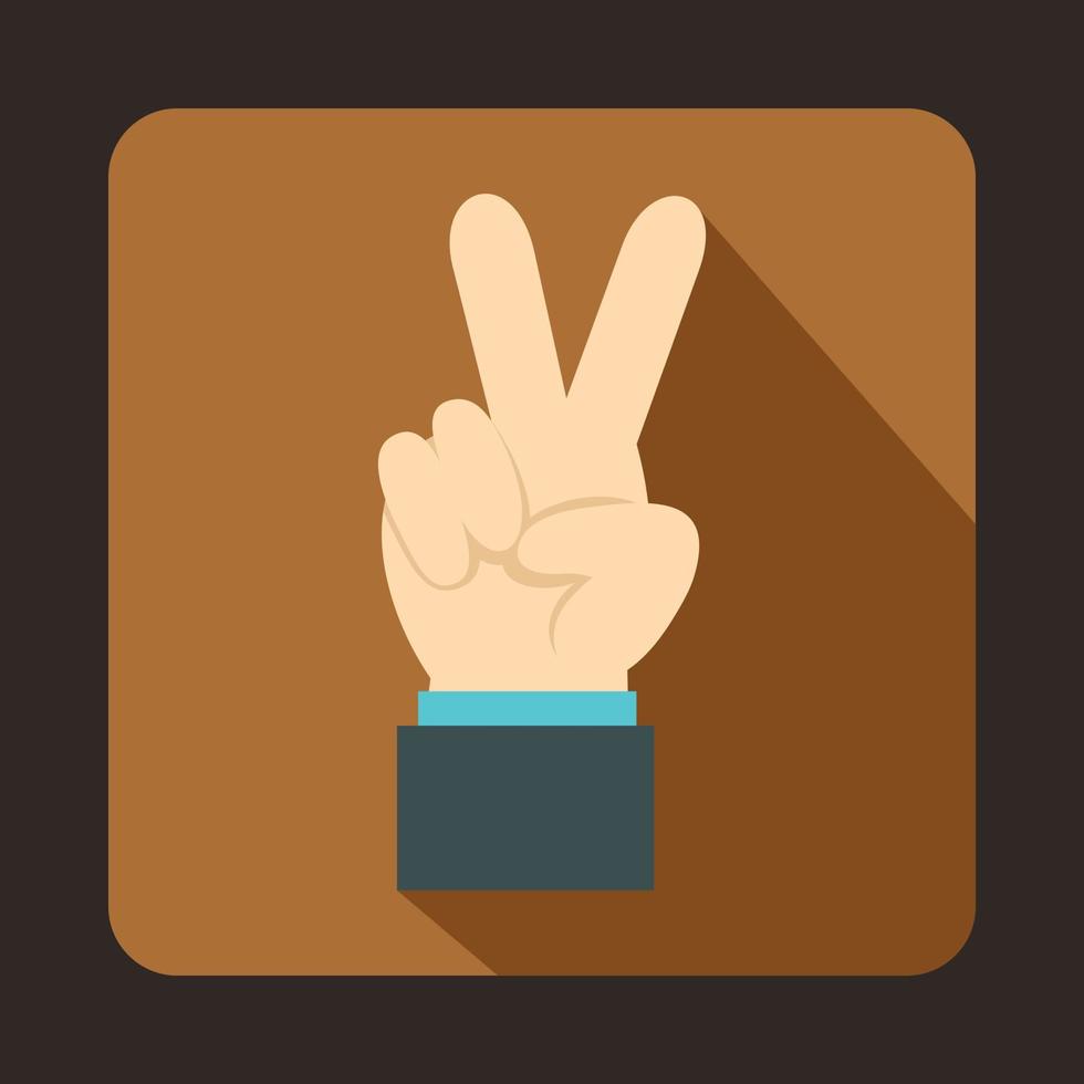 Hand with victory sign icon, flat style vector