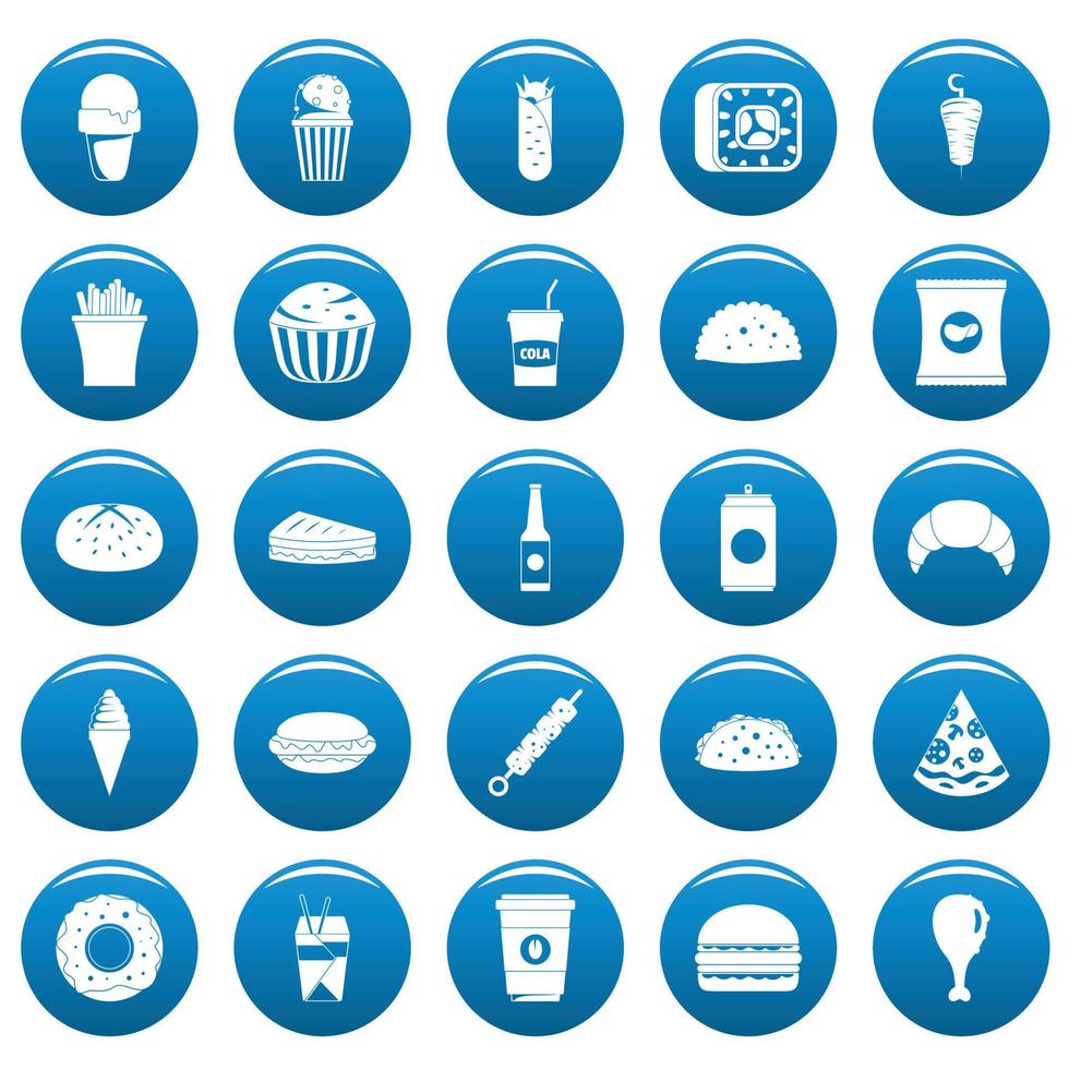 conjunto de iconos de vector de comida rápida azul, estilo simple