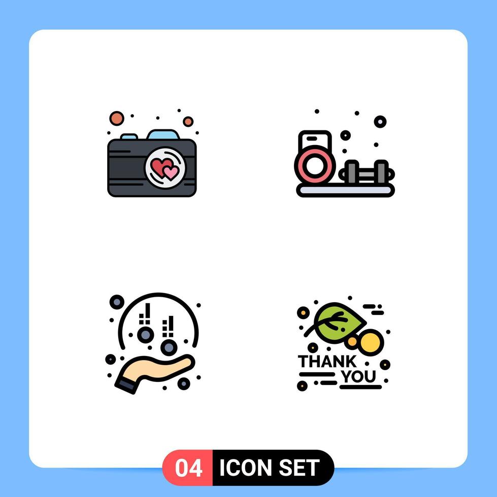 Mobile Interface Filledline Flat Color Set of 4 Pictograms of camera funds hobbies gym sponsorship Editable Vector Design Elements