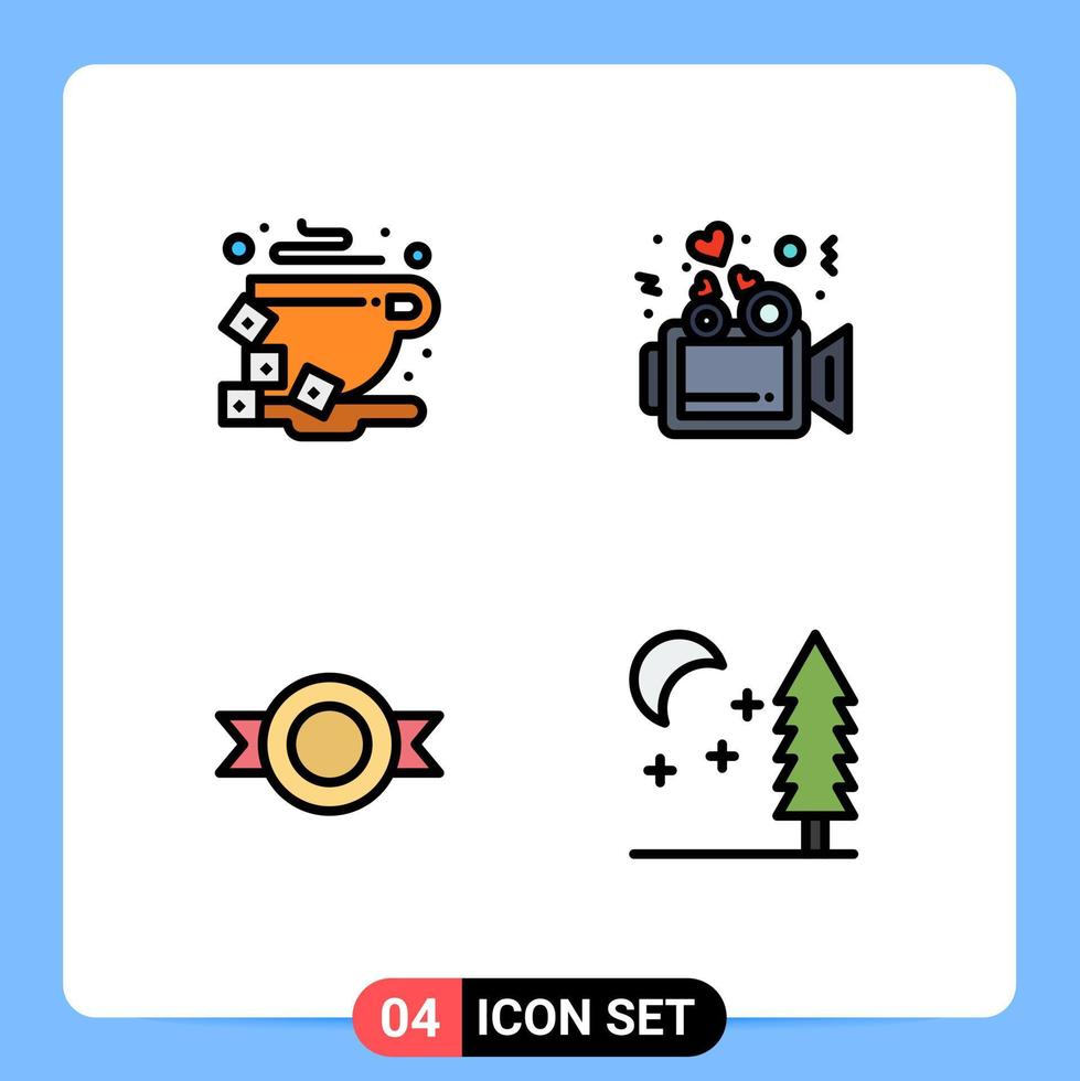 Mobile Interface Filledline Flat Color Set of 4 Pictograms of break logo bean video nature Editable Vector Design Elements