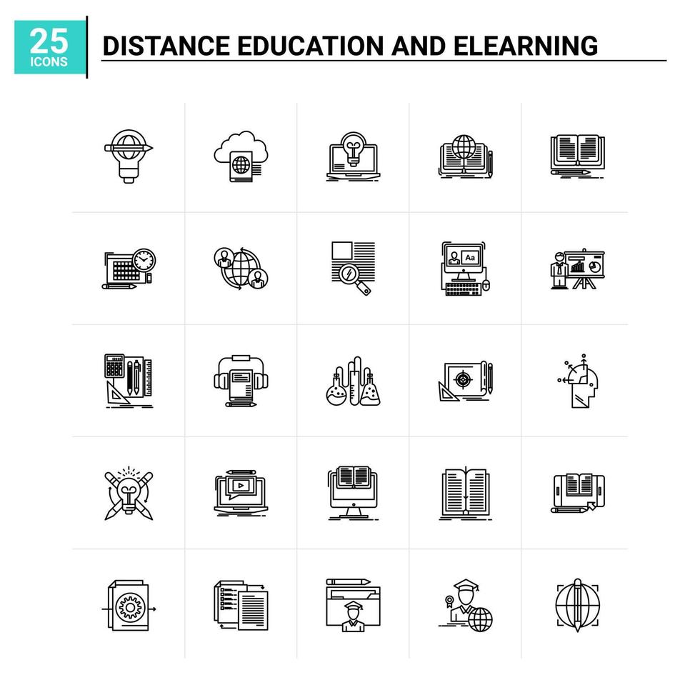 25 Distance Education and Elearning icon set vector background