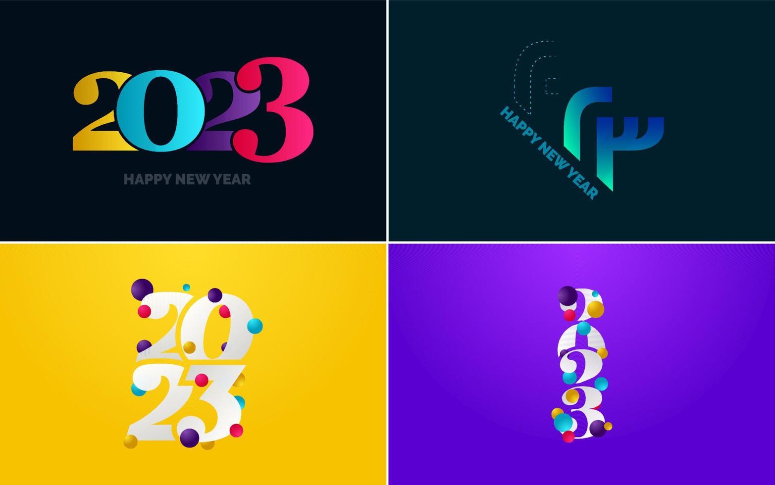 conjunto de diseño de logotipo 2023 feliz año nuevo. Plantilla de diseño de número 2023. decoración navideña 2023 símbolos de feliz año nuevo. diseño moderno de navidad para banner. red social. portada y calendario vector