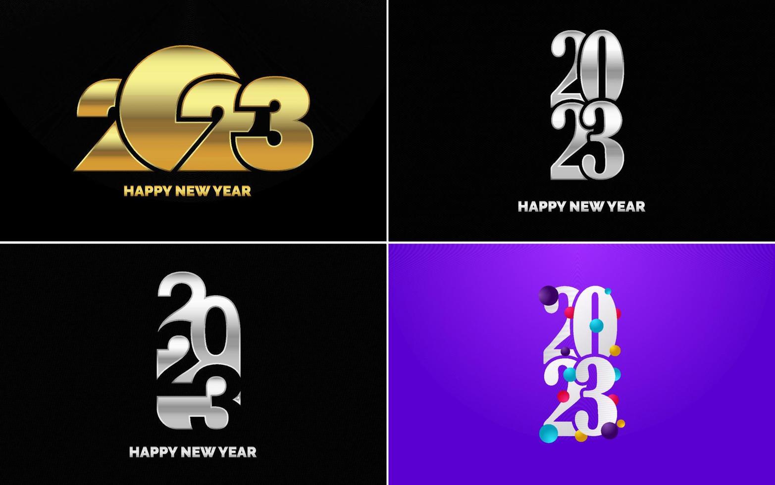 Set of logo design 2023 Happy New Year. 2023 number design template. Christmas decor 2023 Happy New Year symbols. Modern Xmas design for banner. social network. cover and calendar vector