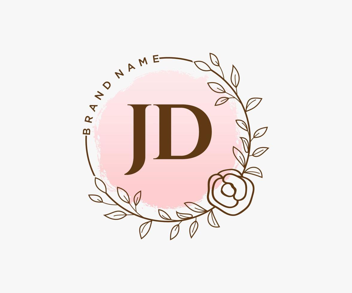 Initial JD feminine logo. Usable for Nature, Salon, Spa, Cosmetic and Beauty Logos. Flat Vector Logo Design Template Element.