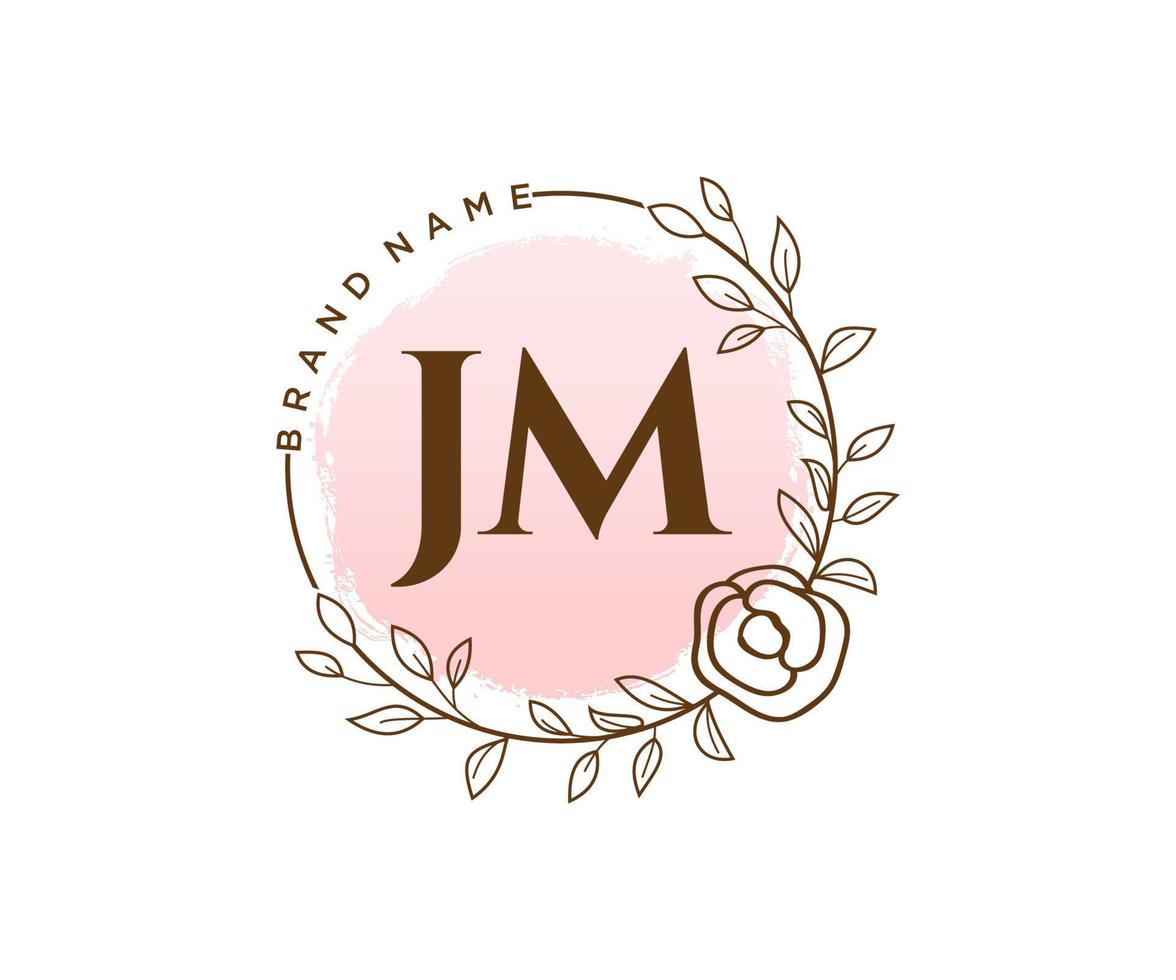 logotipo femenino jm inicial. utilizable para logotipos de naturaleza, salón, spa, cosmética y belleza. elemento de plantilla de diseño de logotipo de vector plano.