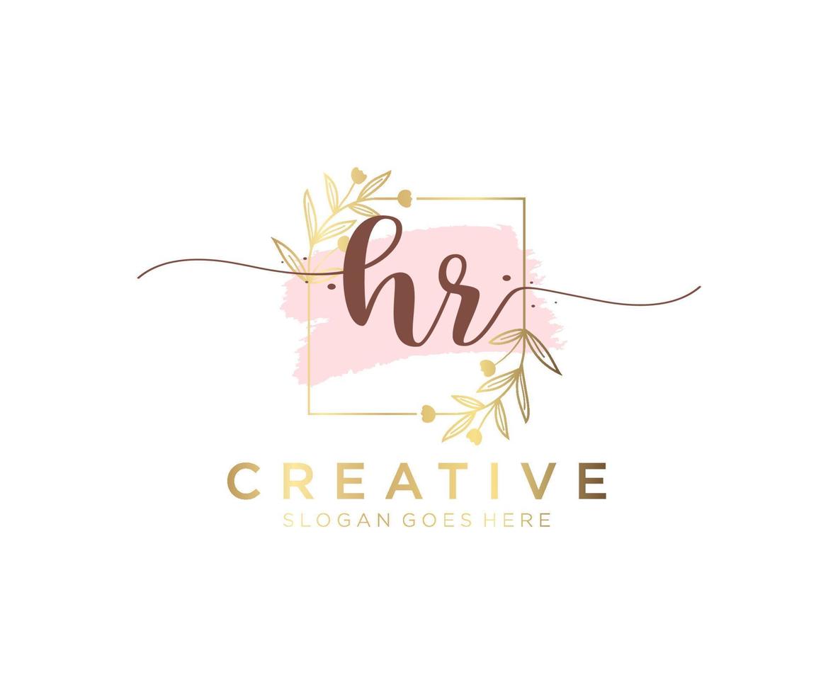 Initial HR feminine logo. Usable for Nature, Salon, Spa, Cosmetic and Beauty Logos. Flat Vector Logo Design Template Element.