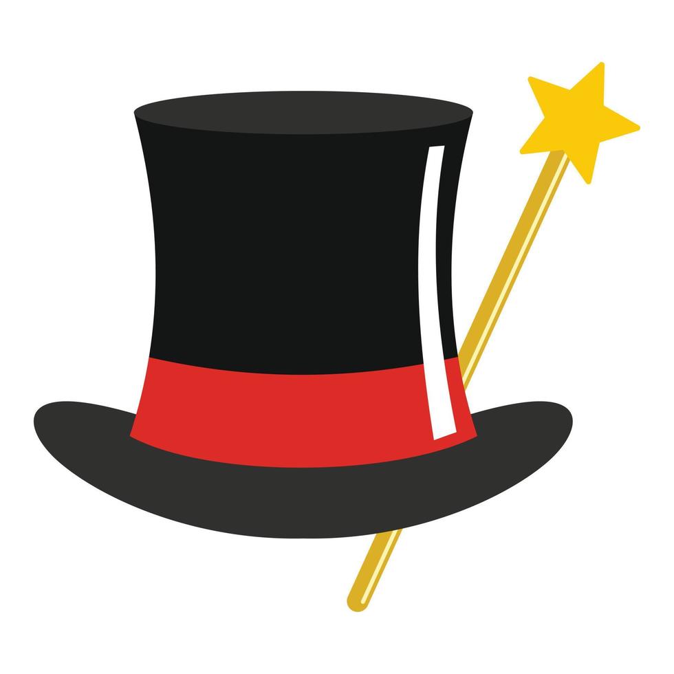Hat with wand icon, cartoon style. vector