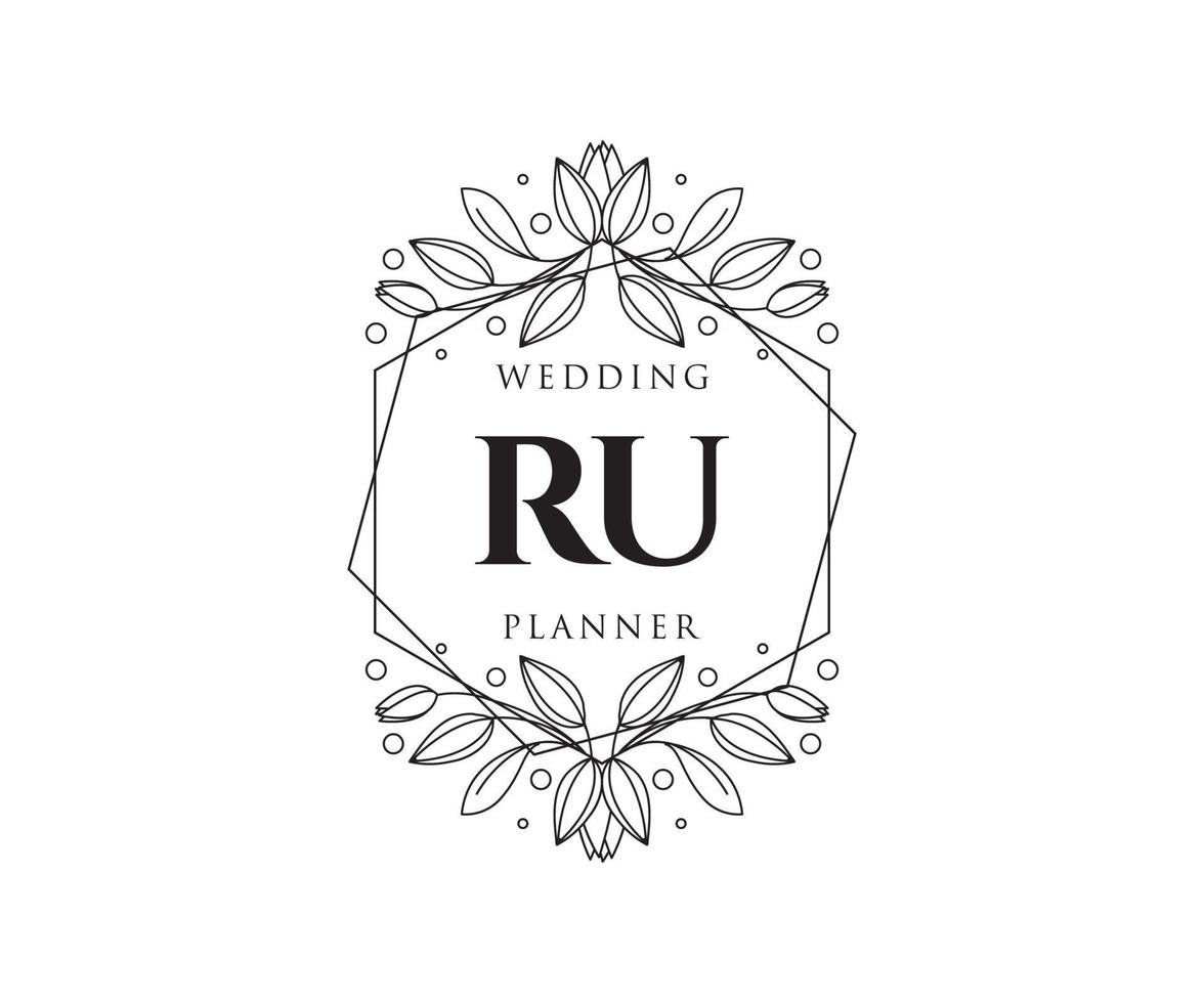 RU Initials letter Wedding monogram logos collection, hand drawn modern minimalistic and floral templates for Invitation cards, Save the Date, elegant identity for restaurant, boutique, cafe in vector