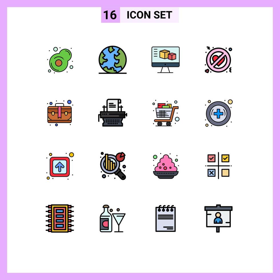 Set of 16 Modern UI Icons Symbols Signs for business bag monitor forbidden no love Editable Creative Vector Design Elements