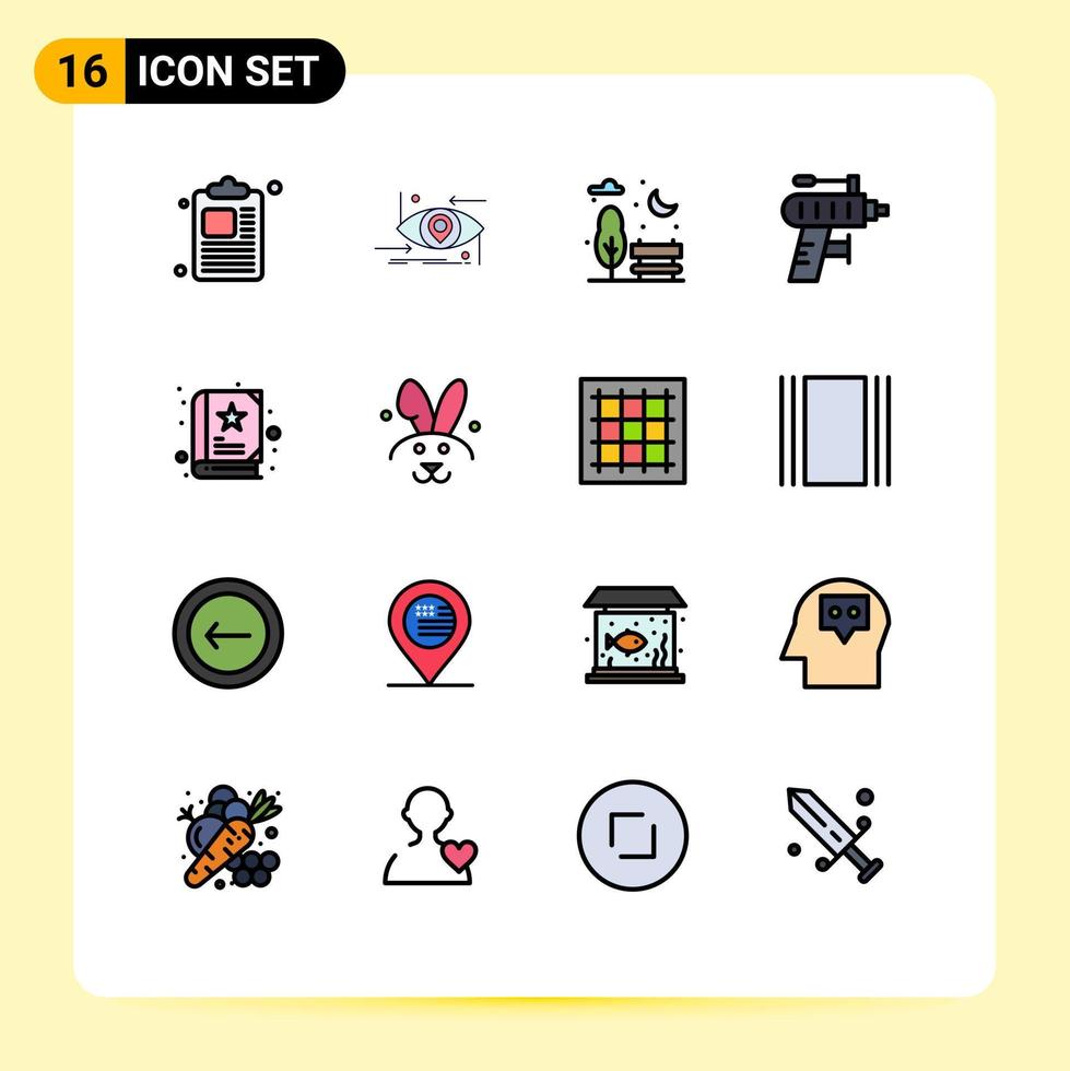 Mobile Interface Flat Color Filled Line Set of 16 Pictograms of story baby bench drilling perforator Editable Creative Vector Design Elements