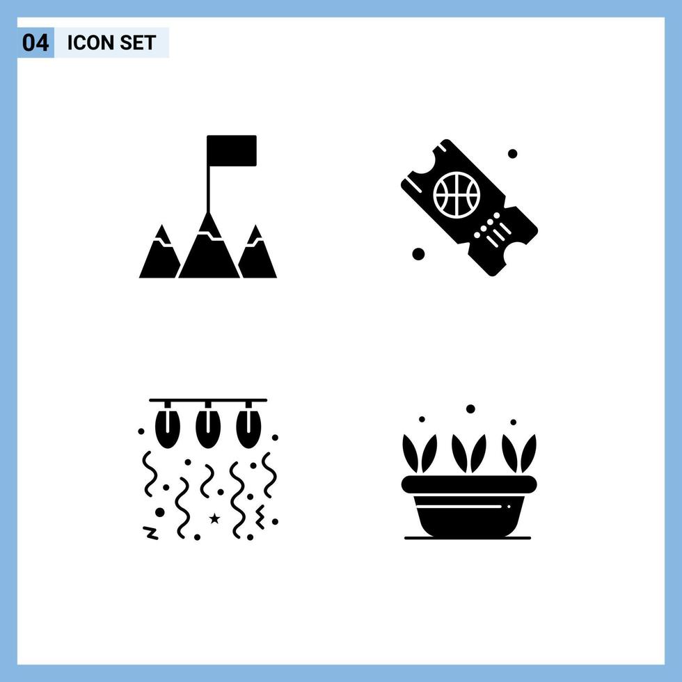 Solid Glyph Pack of 4 Universal Symbols of flag string sport lamp leaf Editable Vector Design Elements