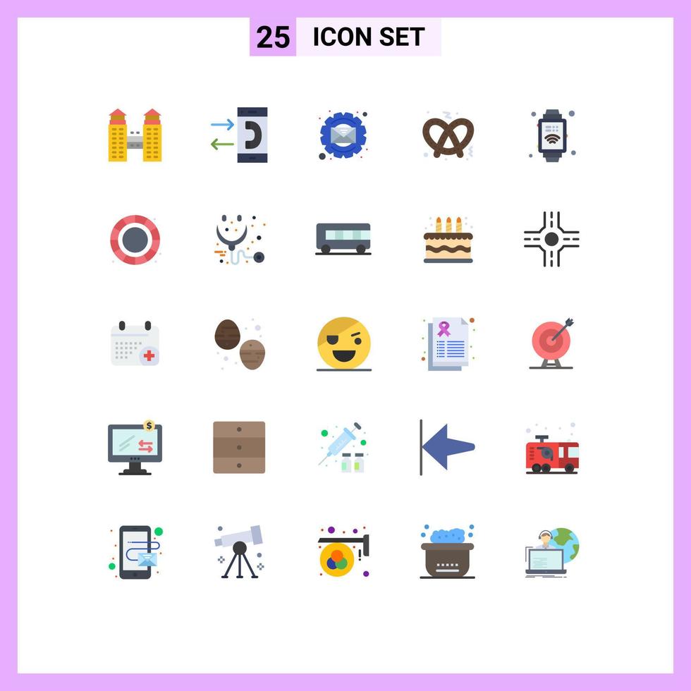 grupo universal de símbolos de iconos de 25 colores planos modernos de internet de las cosas mano reloj correo electrónico alimentos dulces elementos de diseño vectorial editables vector