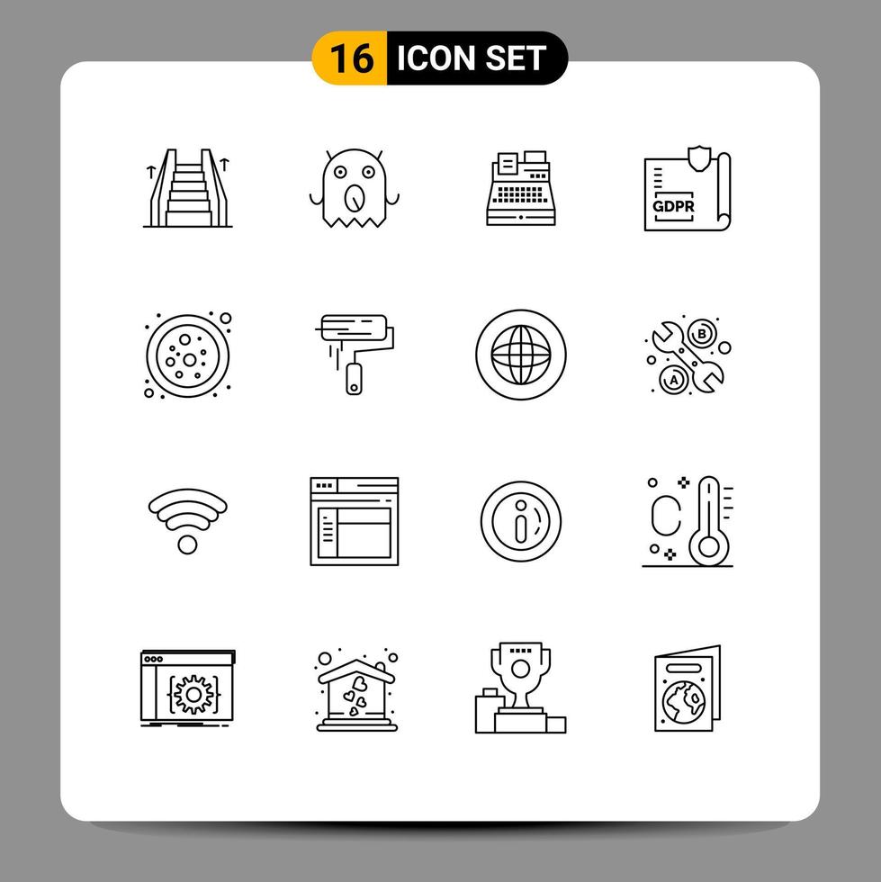 Modern Set of 16 Outlines and symbols such as connection protection print page gdpr Editable Vector Design Elements