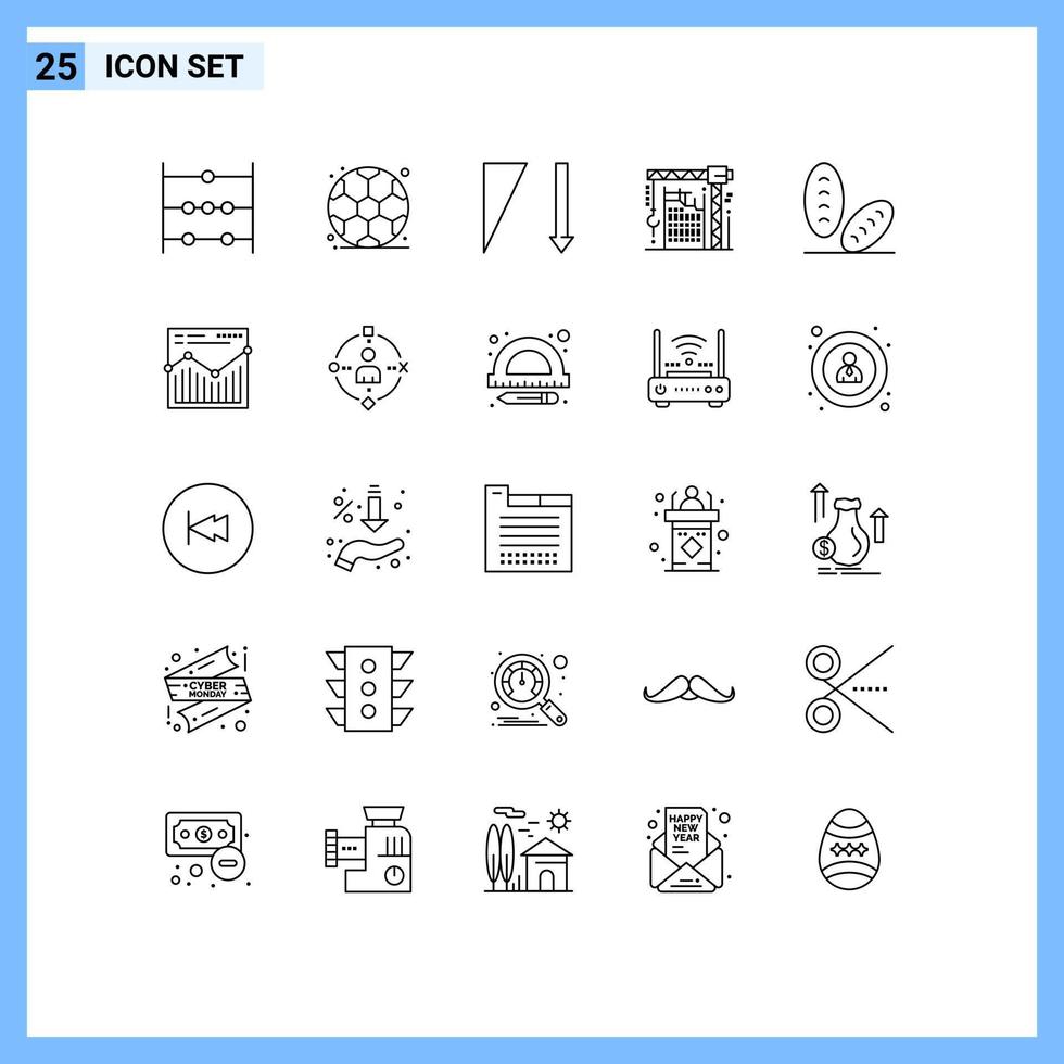 Set of 25 Modern UI Icons Symbols Signs for analysis bread sorting baguette interior Editable Vector Design Elements