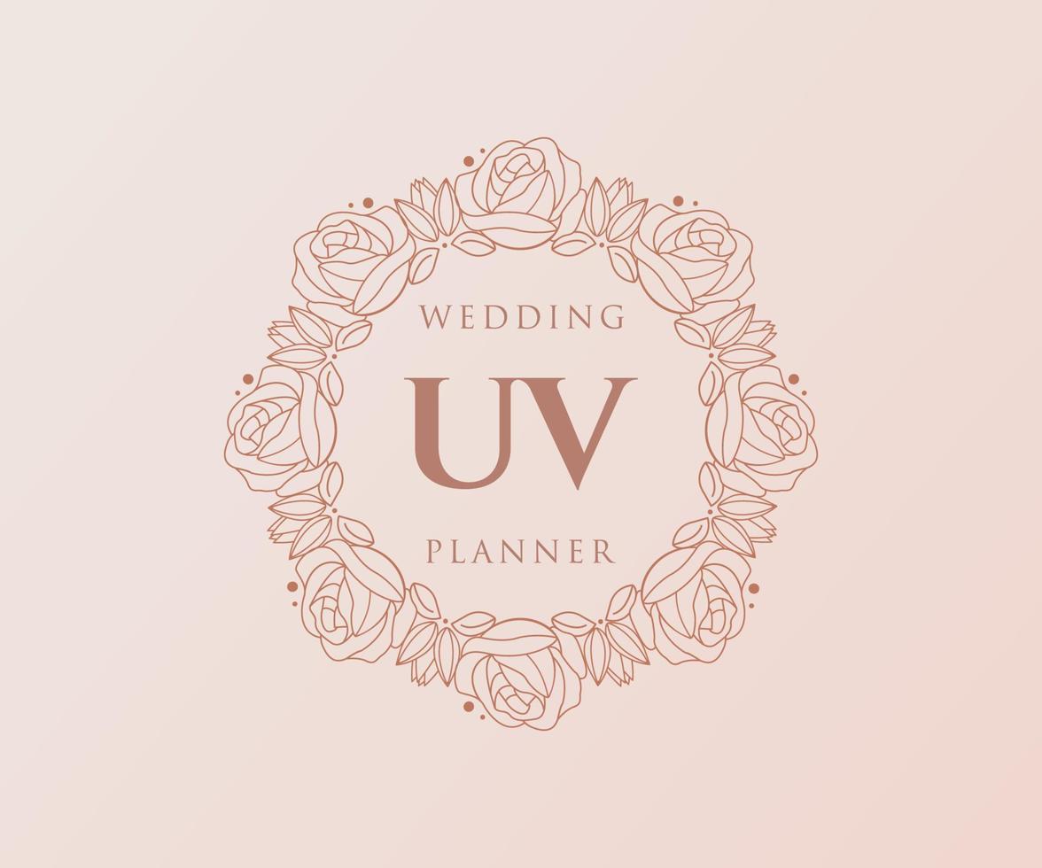 UV Initials letter Wedding monogram logos collection, hand drawn modern minimalistic and floral templates for Invitation cards, Save the Date, elegant identity for restaurant, boutique, cafe in vector