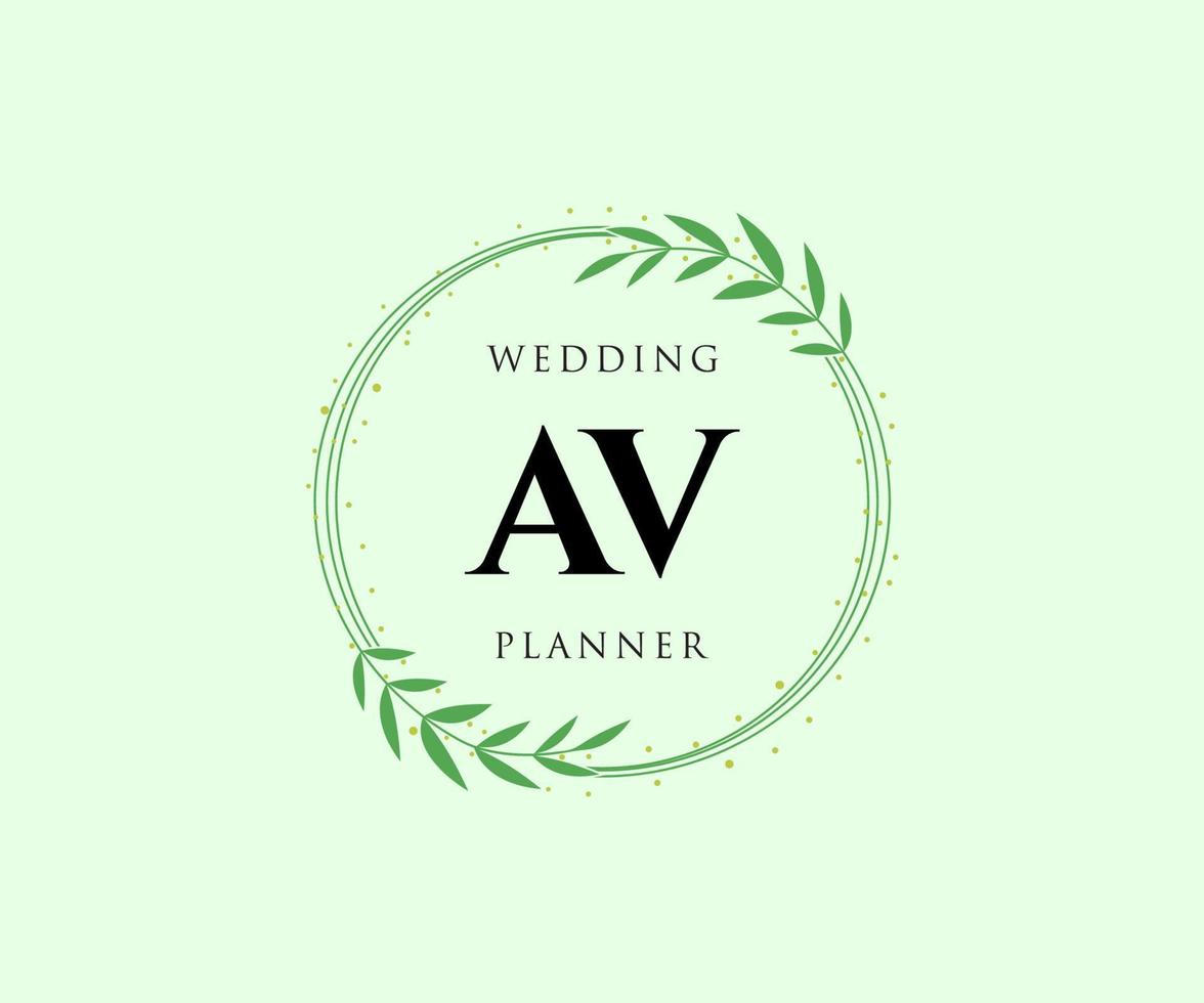 AV Initials letter Wedding monogram logos collection, hand drawn modern minimalistic and floral templates for Invitation cards, Save the Date, elegant identity for restaurant, boutique, cafe in vector