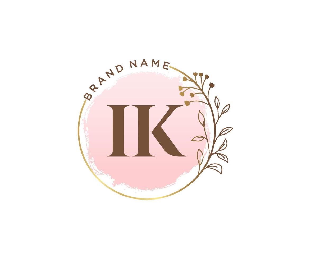 Initial IK feminine logo. Usable for Nature, Salon, Spa, Cosmetic and Beauty Logos. Flat Vector Logo Design Template Element.