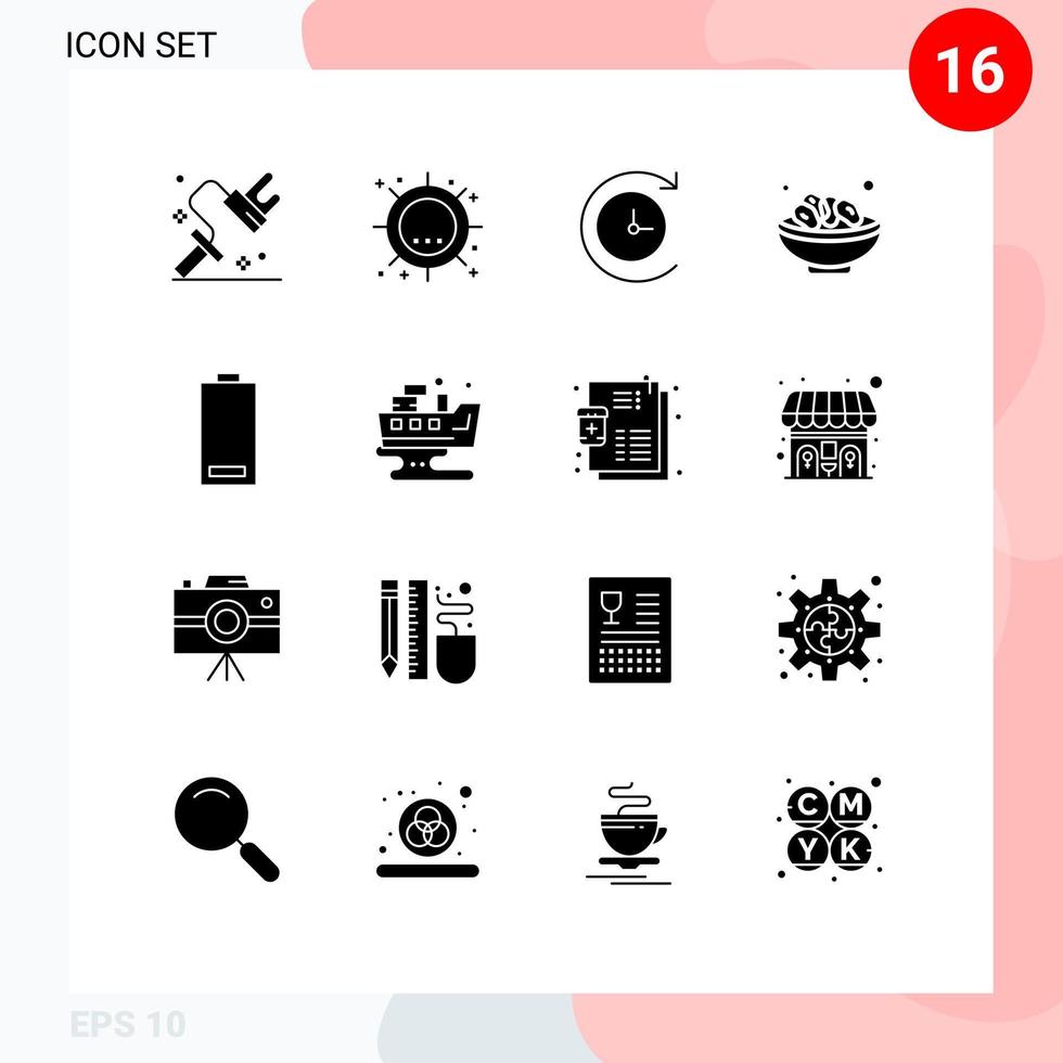 User Interface Pack of 16 Basic Solid Glyphs of electric ramadan sunshine muslim dates Editable Vector Design Elements