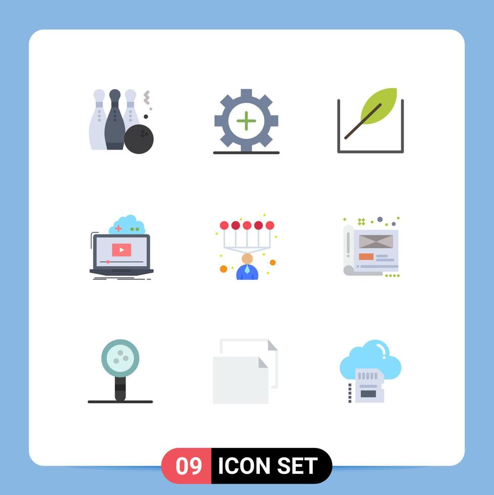 9 User Interface Flat Color Pack of modern Signs and Symbols of video online hospital game tree Editable Vector Design Elements