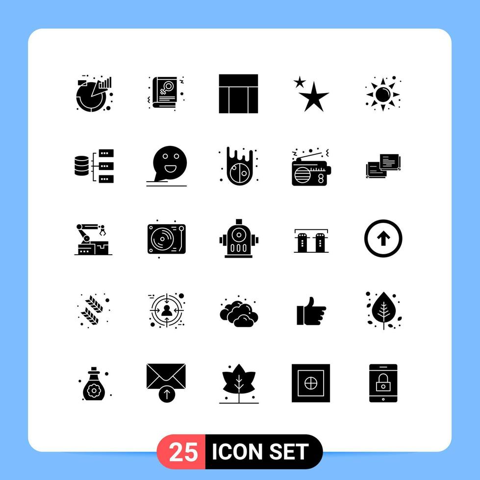 25 Universal Solid Glyphs Set for Web and Mobile Applications rise star sign shape website Editable Vector Design Elements