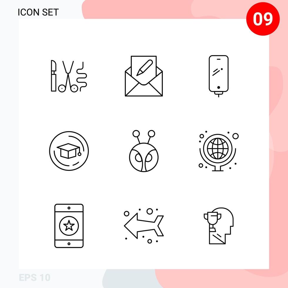 paquete de vectores de 9 iconos en estilo de línea paquete de contorno creativo aislado en fondo blanco para web y móvil fondo de vector de icono negro creativo