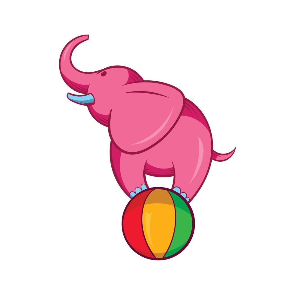 Elephant balancing on a ball icon, cartoon style vector