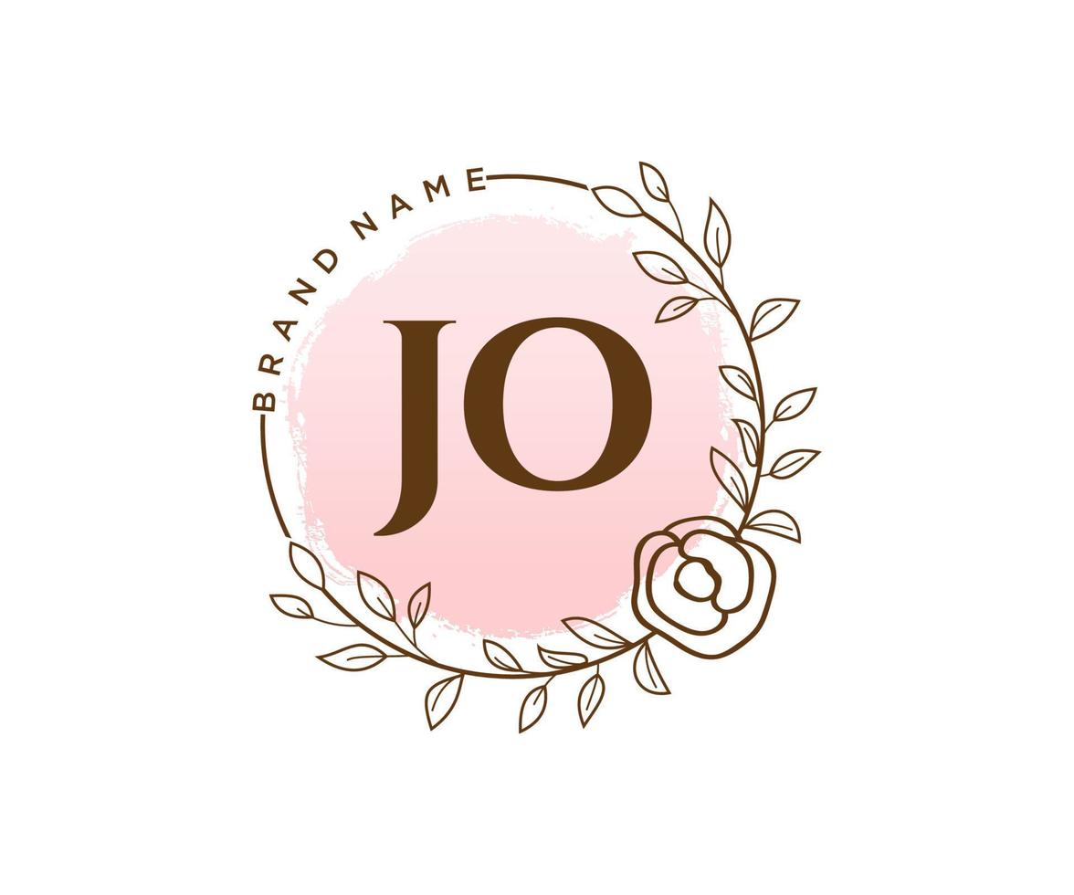 logotipo femenino jo inicial. utilizable para logotipos de naturaleza, salón, spa, cosmética y belleza. elemento de plantilla de diseño de logotipo de vector plano.