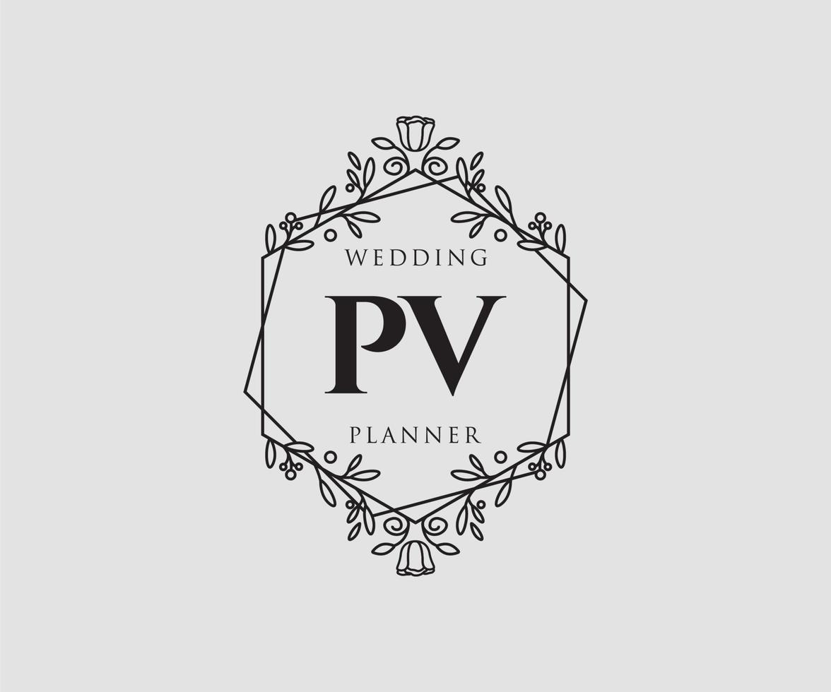 PV Initials letter Wedding monogram logos collection, hand drawn modern minimalistic and floral templates for Invitation cards, Save the Date, elegant identity for restaurant, boutique, cafe in vector