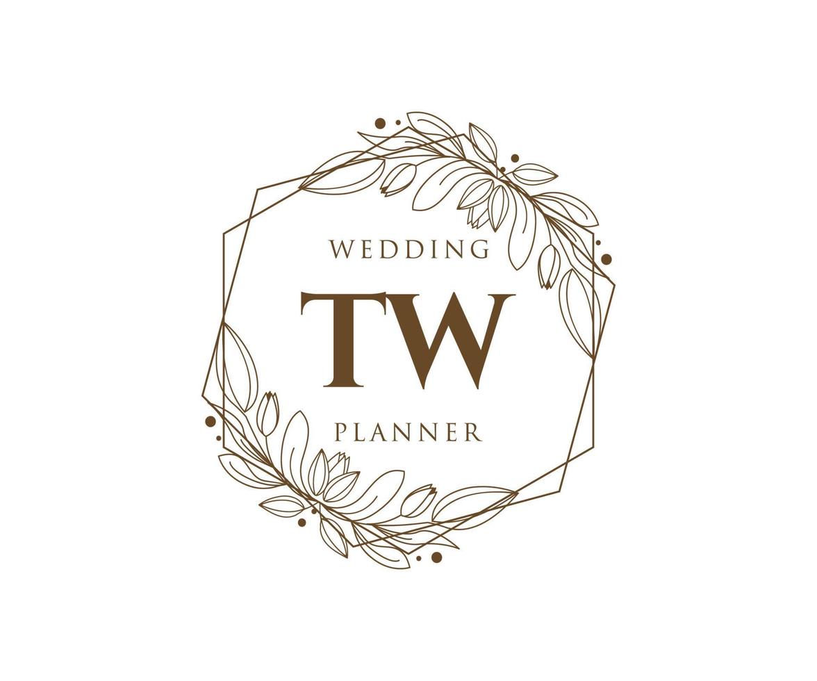 TW Initials letter Wedding monogram logos collection, hand drawn modern minimalistic and floral templates for Invitation cards, Save the Date, elegant identity for restaurant, boutique, cafe in vector