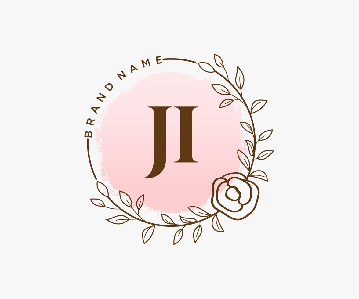 Initial JI feminine logo. Usable for Nature, Salon, Spa, Cosmetic and Beauty Logos. Flat Vector Logo Design Template Element.