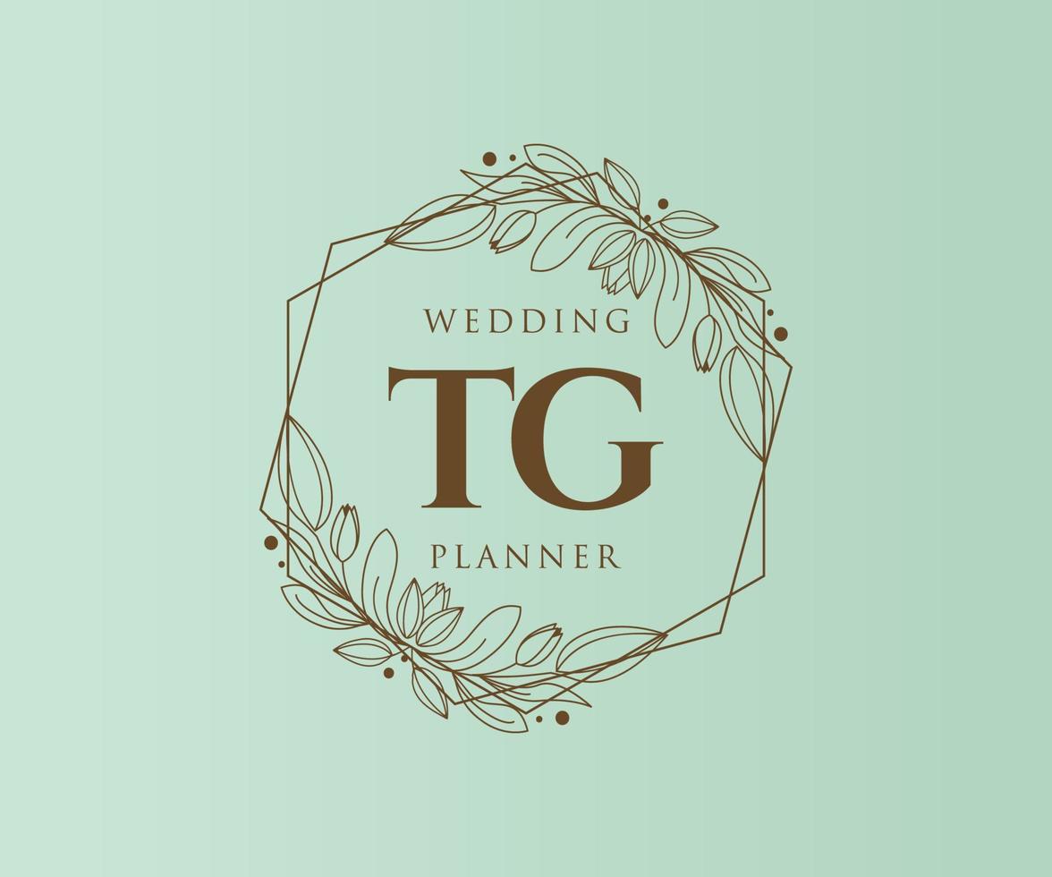TG Initials letter Wedding monogram logos collection, hand drawn modern minimalistic and floral templates for Invitation cards, Save the Date, elegant identity for restaurant, boutique, cafe in vector