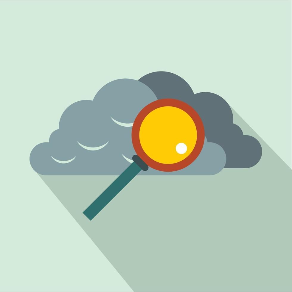 Gray cloud with magnifying glass icon, flat style vector