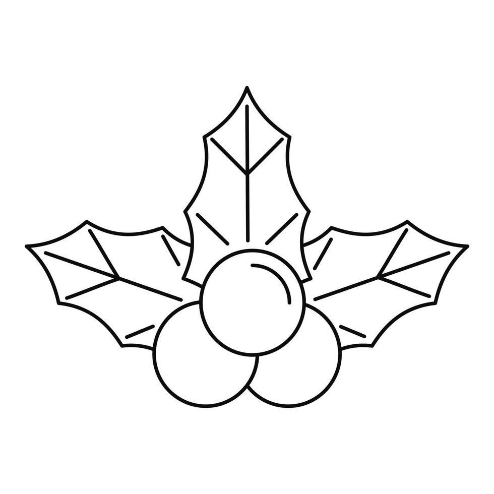 icono de bayas de acebo, estilo de esquema vector