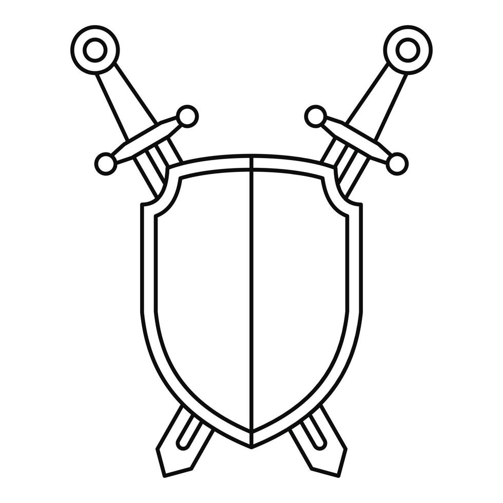 Shield sword icon, outline style vector