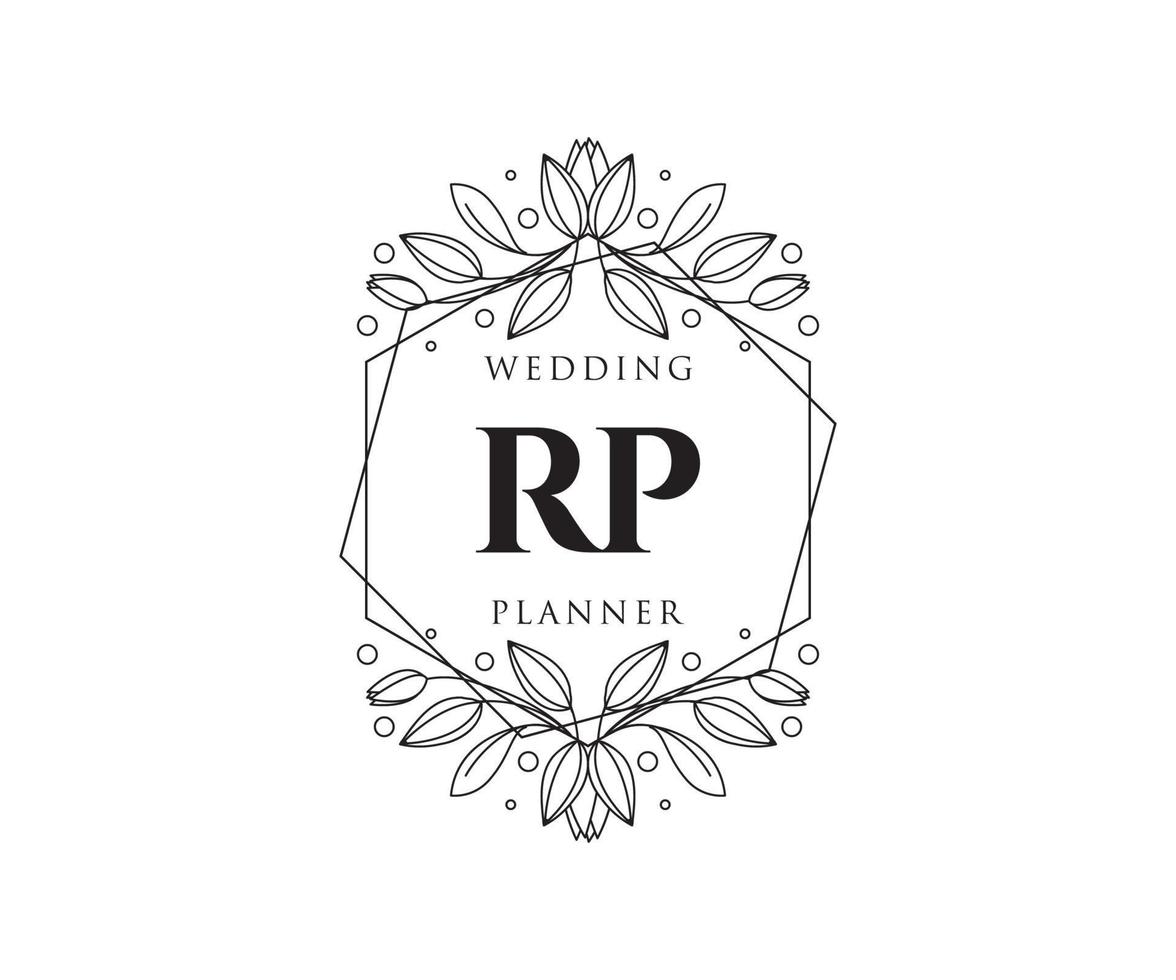 colección de logotipos de monogramas de boda con letras iniciales rp, plantillas florales y minimalistas modernas dibujadas a mano para tarjetas de invitación, guardar la fecha, identidad elegante para restaurante, boutique, café en vector