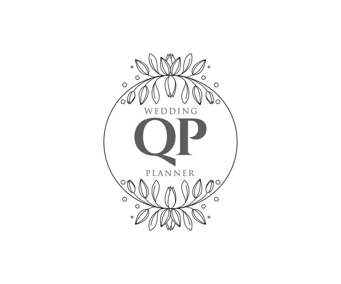 QP Initials letter Wedding monogram logos collection, hand drawn modern minimalistic and floral templates for Invitation cards, Save the Date, elegant identity for restaurant, boutique, cafe in vector
