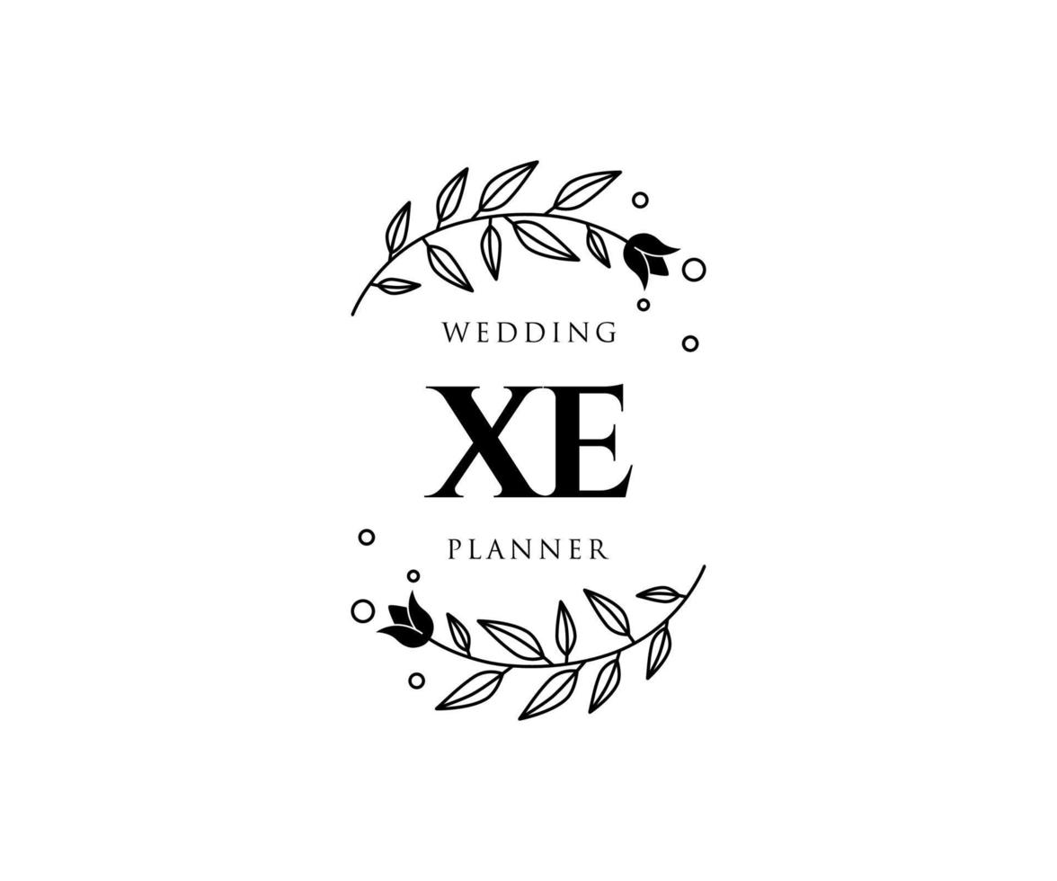 XE Initials letter Wedding monogram logos collection, hand drawn modern minimalistic and floral templates for Invitation cards, Save the Date, elegant identity for restaurant, boutique, cafe in vector