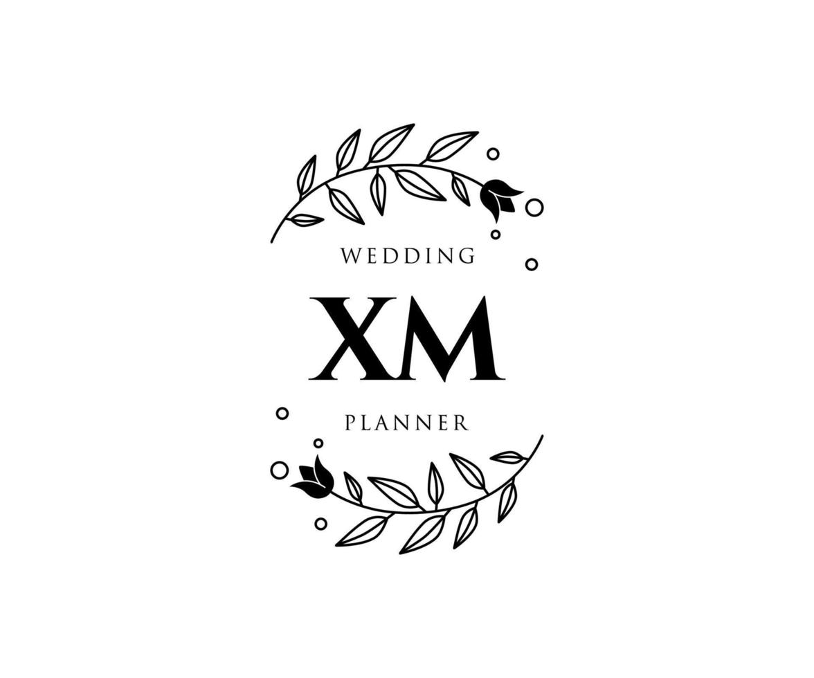 XM Initials letter Wedding monogram logos collection, hand drawn modern minimalistic and floral templates for Invitation cards, Save the Date, elegant identity for restaurant, boutique, cafe in vector