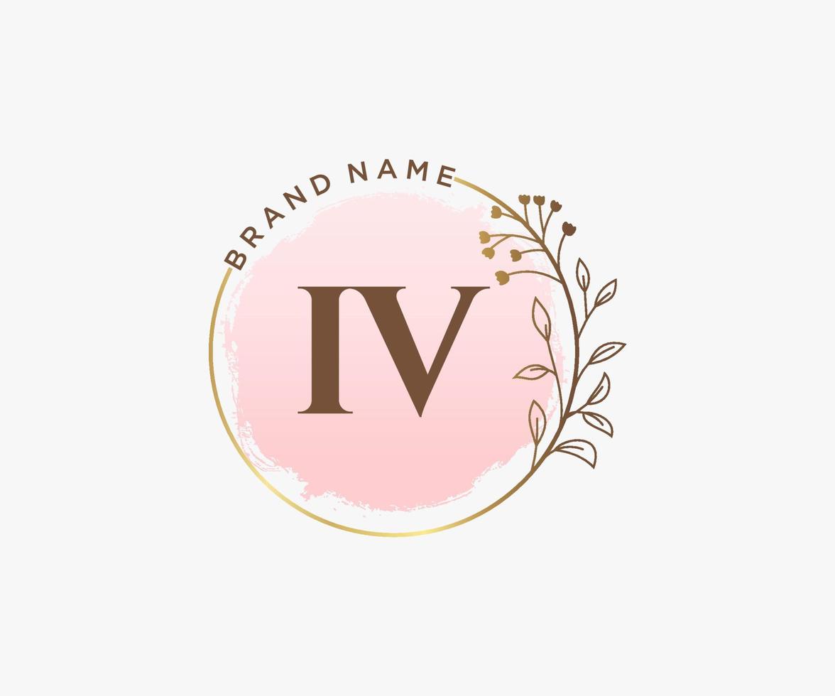 Initial IV feminine logo. Usable for Nature, Salon, Spa, Cosmetic and Beauty Logos. Flat Vector Logo Design Template Element.