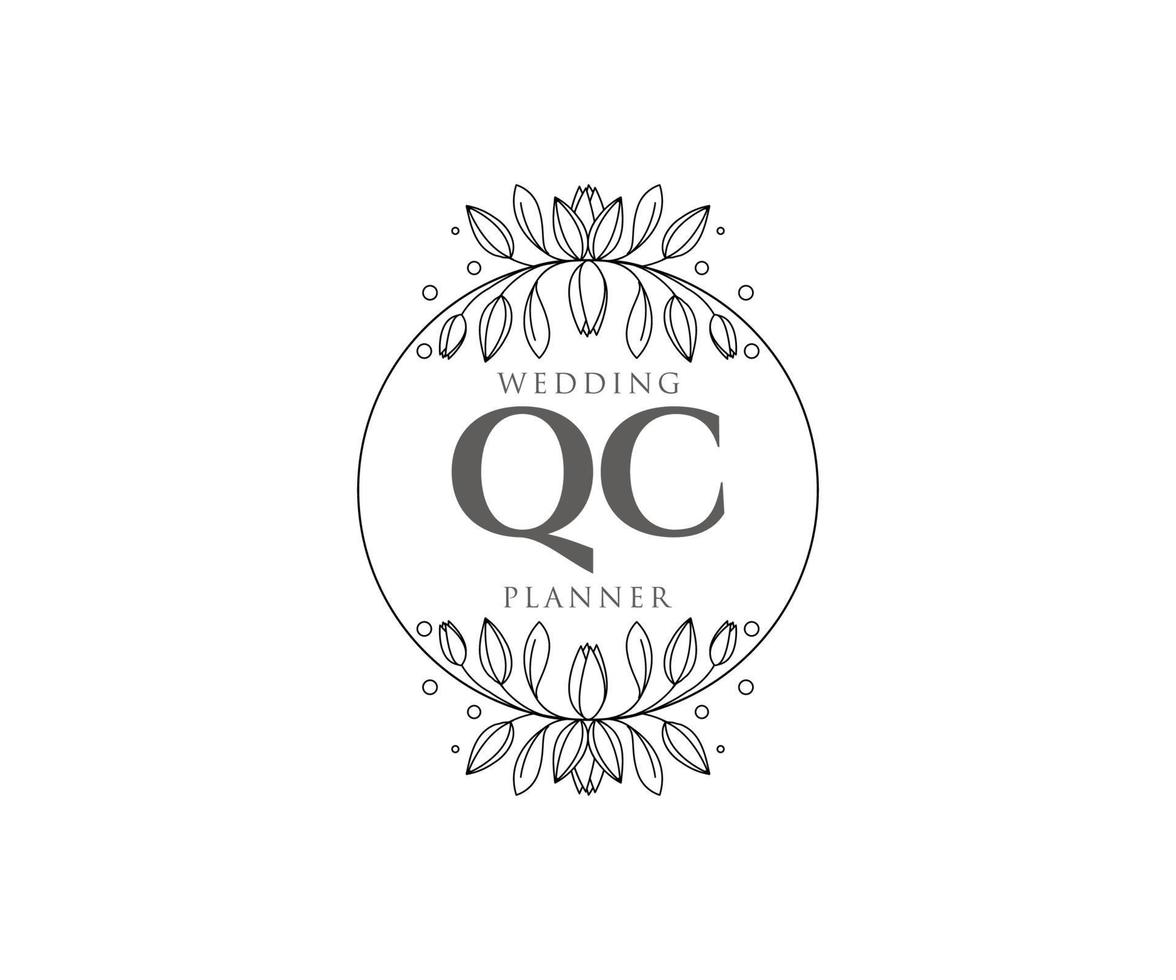 QC Initials letter Wedding monogram logos collection, hand drawn modern minimalistic and floral templates for Invitation cards, Save the Date, elegant identity for restaurant, boutique, cafe in vector