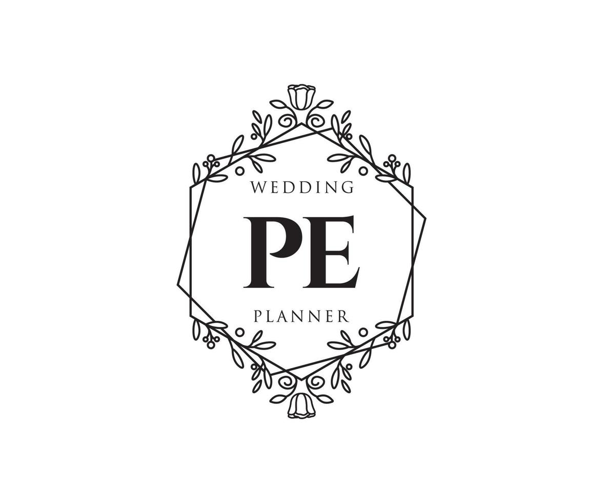 PE Initials letter Wedding monogram logos collection, hand drawn modern minimalistic and floral templates for Invitation cards, Save the Date, elegant identity for restaurant, boutique, cafe in vector