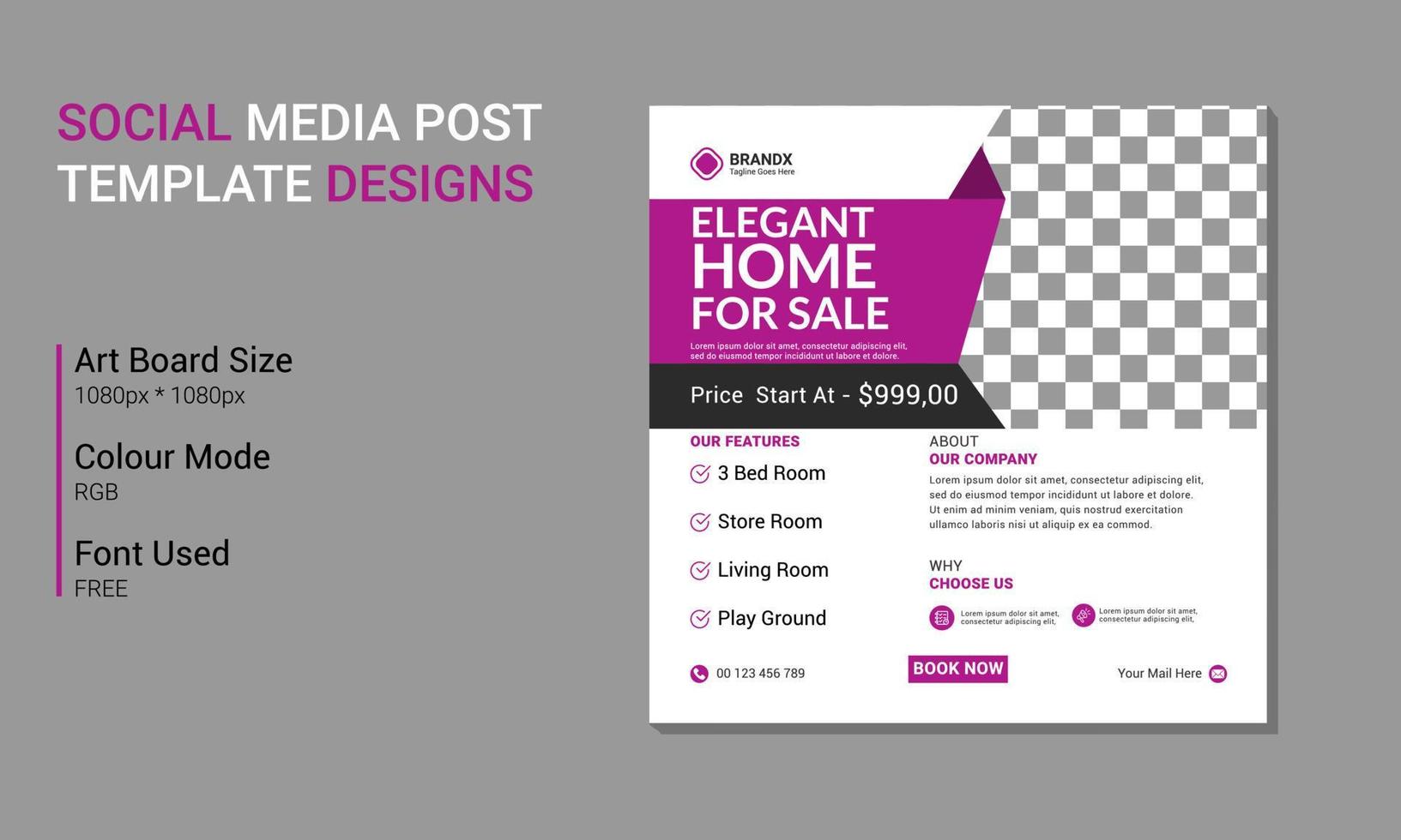 Real estate social media post template vector