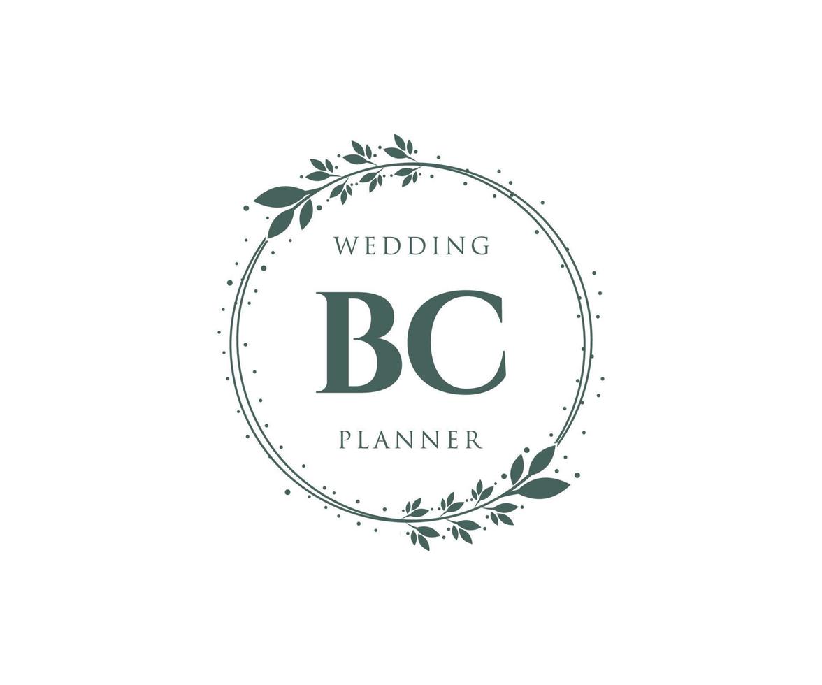 colección de logotipos de monogramas de boda con letras iniciales de bc, plantillas florales y minimalistas modernas dibujadas a mano para tarjetas de invitación, guardar la fecha, identidad elegante para restaurante, boutique, café en vector