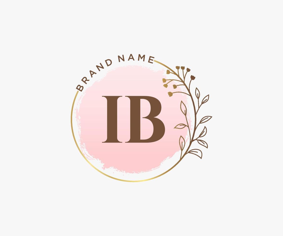 logotipo femenino inicial ib. utilizable para logotipos de naturaleza, salón, spa, cosmética y belleza. elemento de plantilla de diseño de logotipo de vector plano.