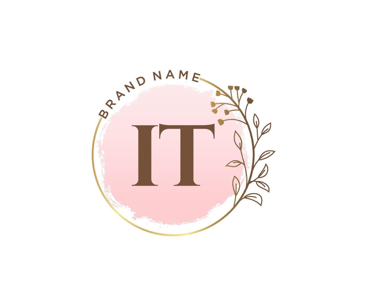 Initial IT feminine logo. Usable for Nature, Salon, Spa, Cosmetic and Beauty Logos. Flat Vector Logo Design Template Element.