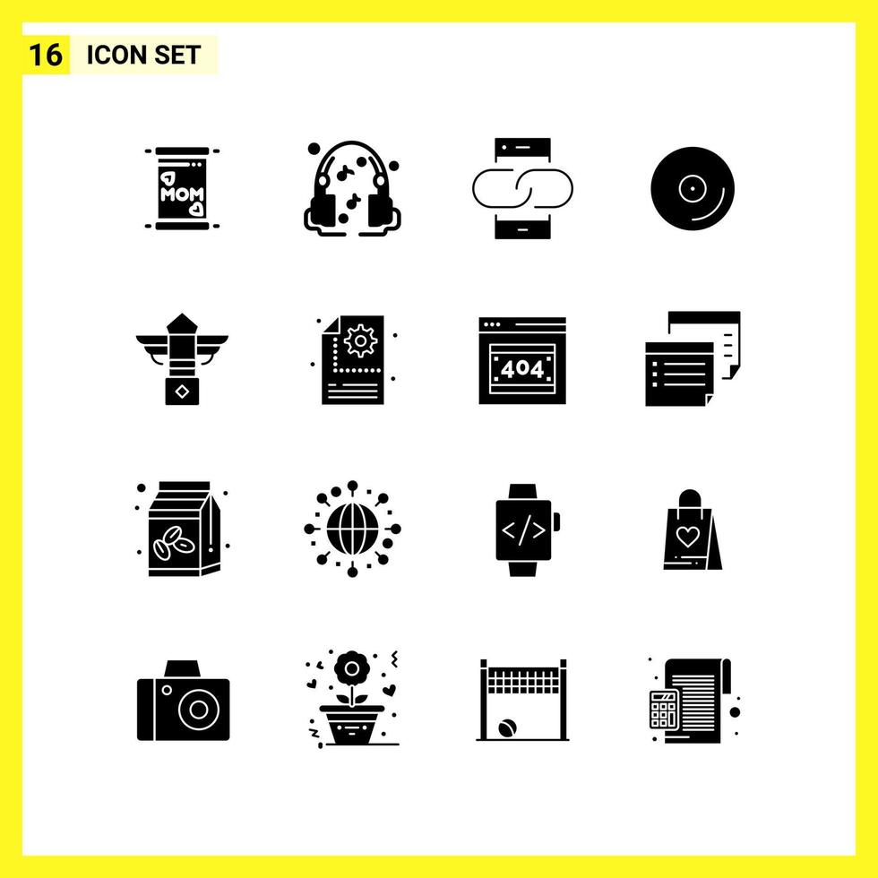 16 Icon Set Simple Solid Symbols Glyph Sign on White Background for Website Design Mobile Applications and Print Media Creative Black Icon vector background