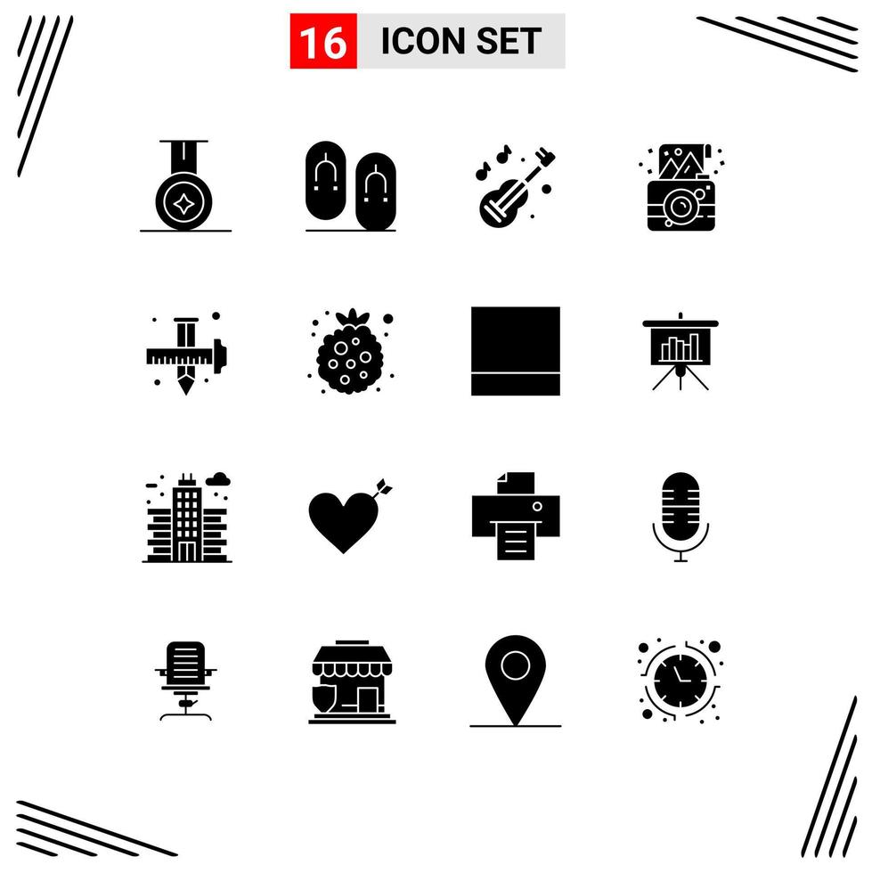 Solid Glyph Pack of 16 Universal Symbols of draw art kora photograph party Editable Vector Design Elements